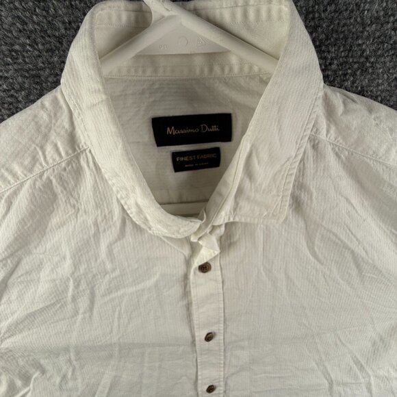 Massimo Dutti Men White Long Sleeve Elbow Patches Large Button Up Shirt Adult - Picture 6 of 12